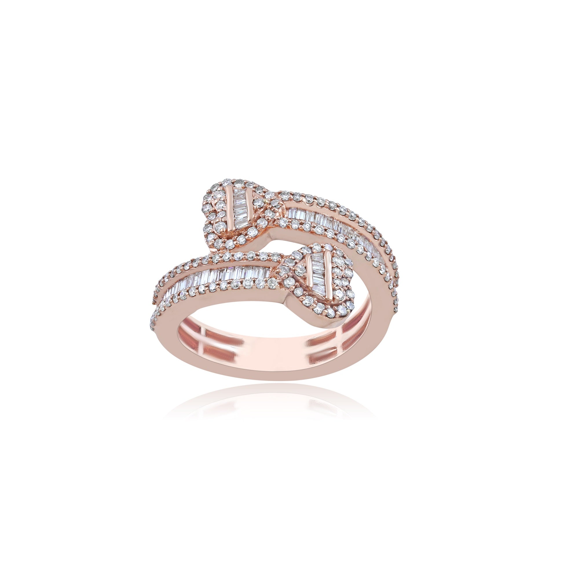 Rose Gold Round and Baguette Diamond Heart Cuff Ring