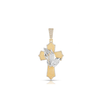 Round Diamond Praying Hands Cross Pendant