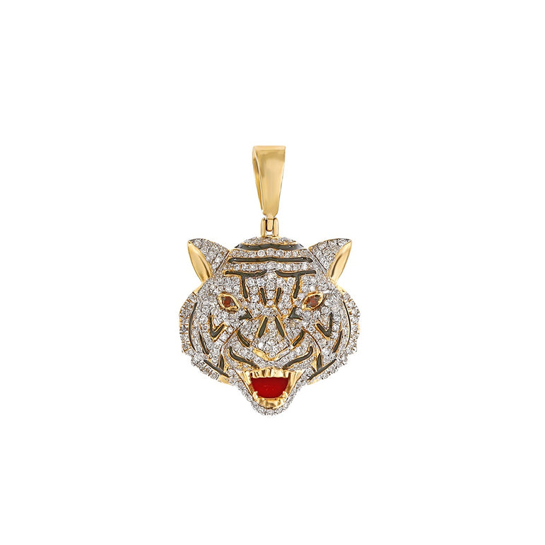 Round Diamond Tiger Head Pendant