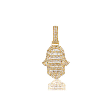 Round and Baguette Diamond Hamsa Pendant