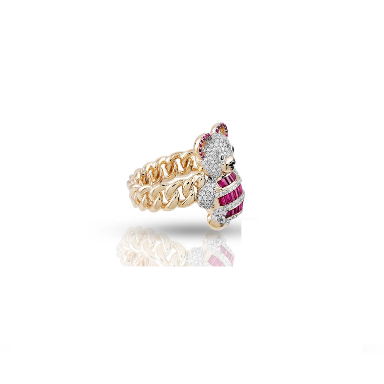 Round and Baguette Diamond Teddy Bear Ring