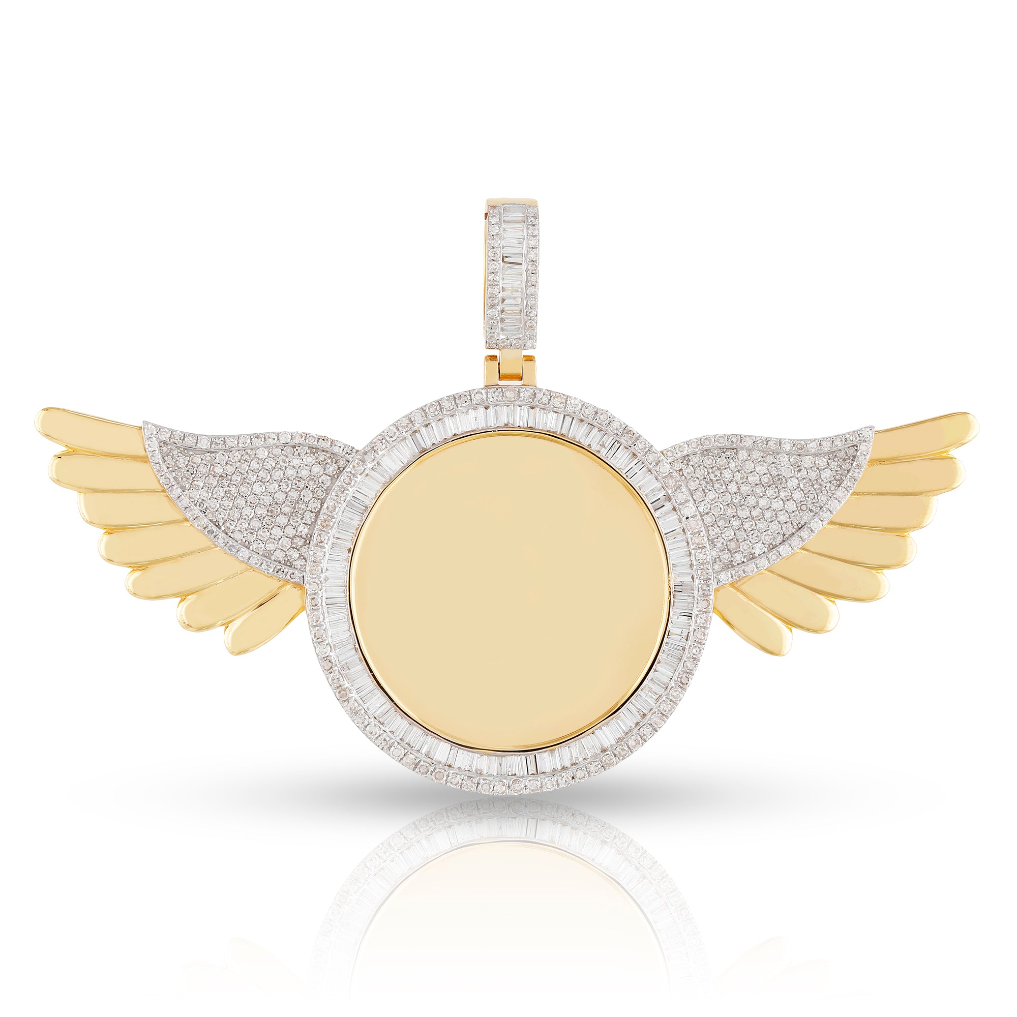 Round and Baguette Diamond Wings Picture Pendant