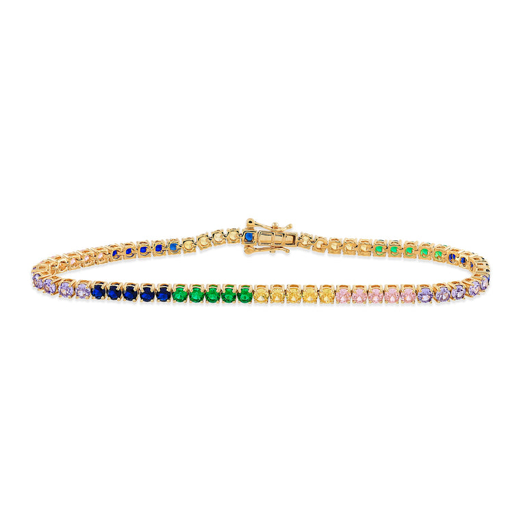 Yellow Gold Colorful Diamond Tennis Bracelet