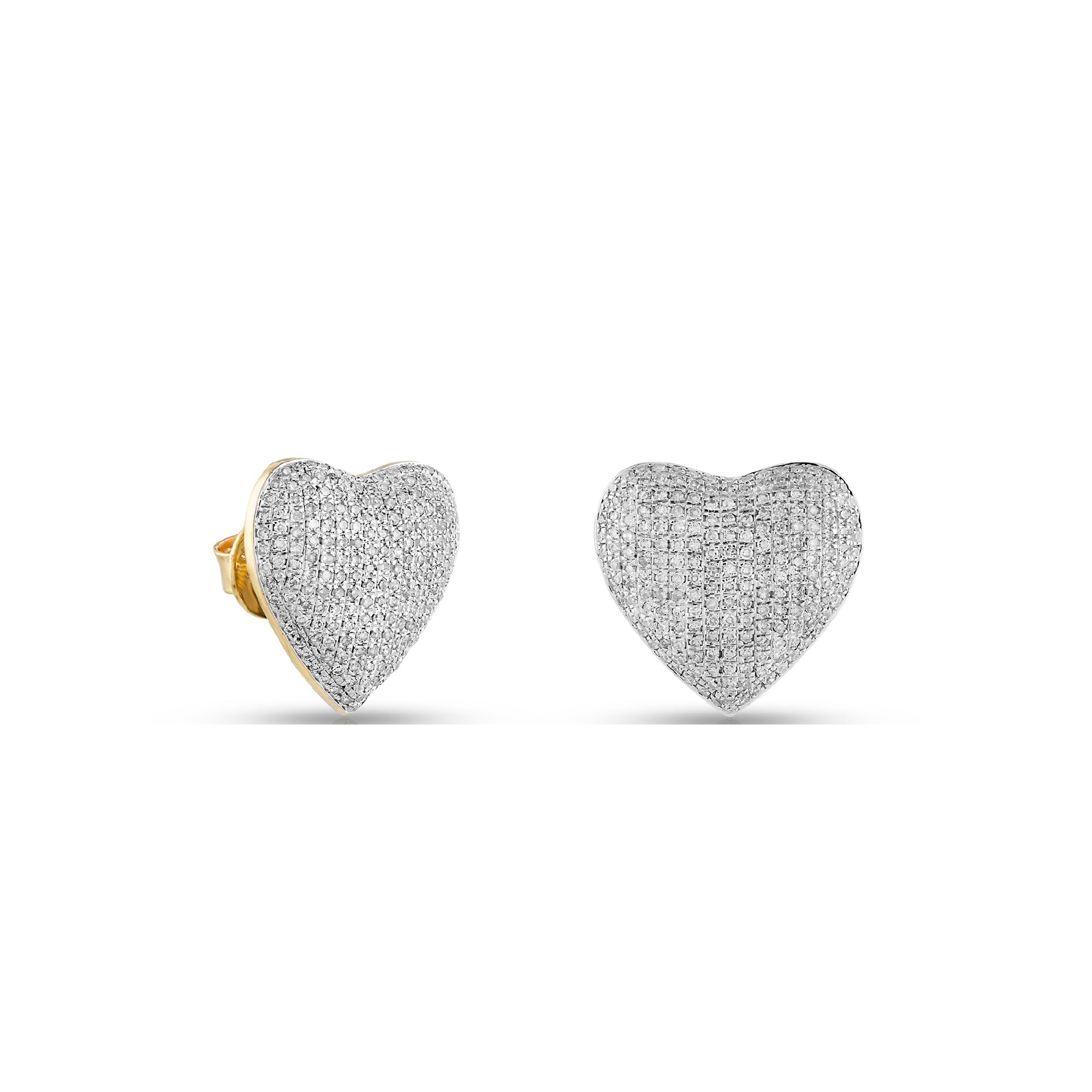 1.22Ct Round Diamond Cluster Yellow Gold Heart Earrings