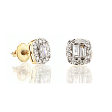 0.16ct Yellow Gold Baguette And Round Diamond Earrings by Rafaela Jewelry