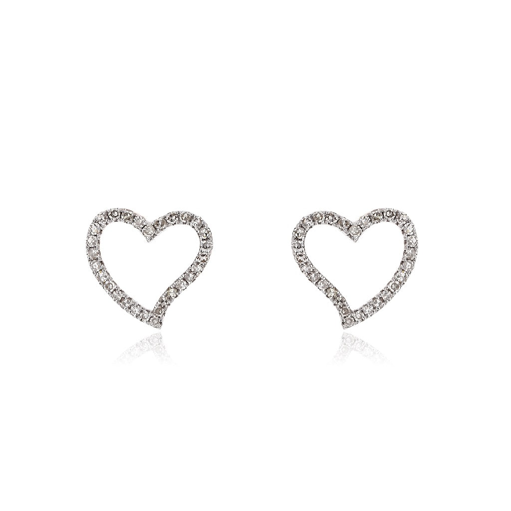 0.26Ct Diamond Pave Set Yellow Gold Heart Earrings