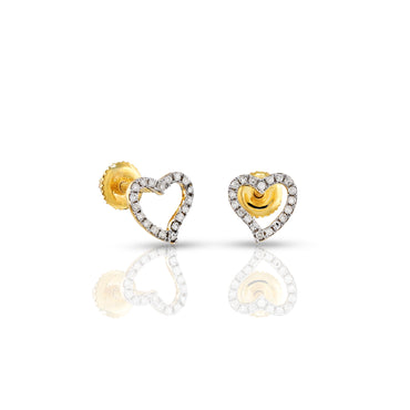 0.12Ct Round Diamond Pave Yellow Gold Heart Earrings