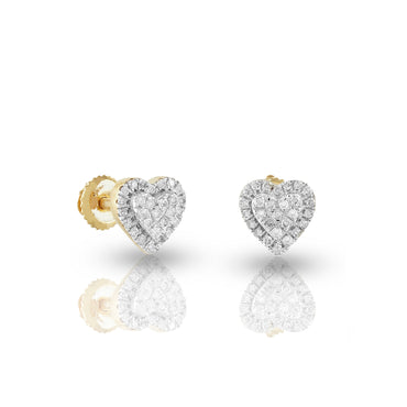 0.19Ct Diamond Yellow Gold Double Heart Stud Earrings