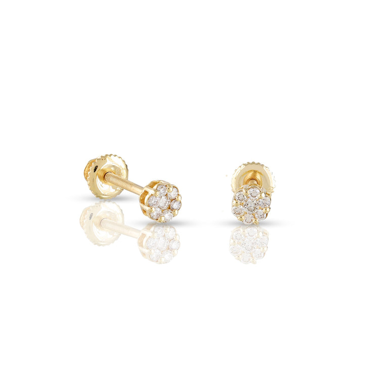 0.14ct Yellow Gold Diamond  Flower Cluster Stud Earrings by Rafaela Jewelry
