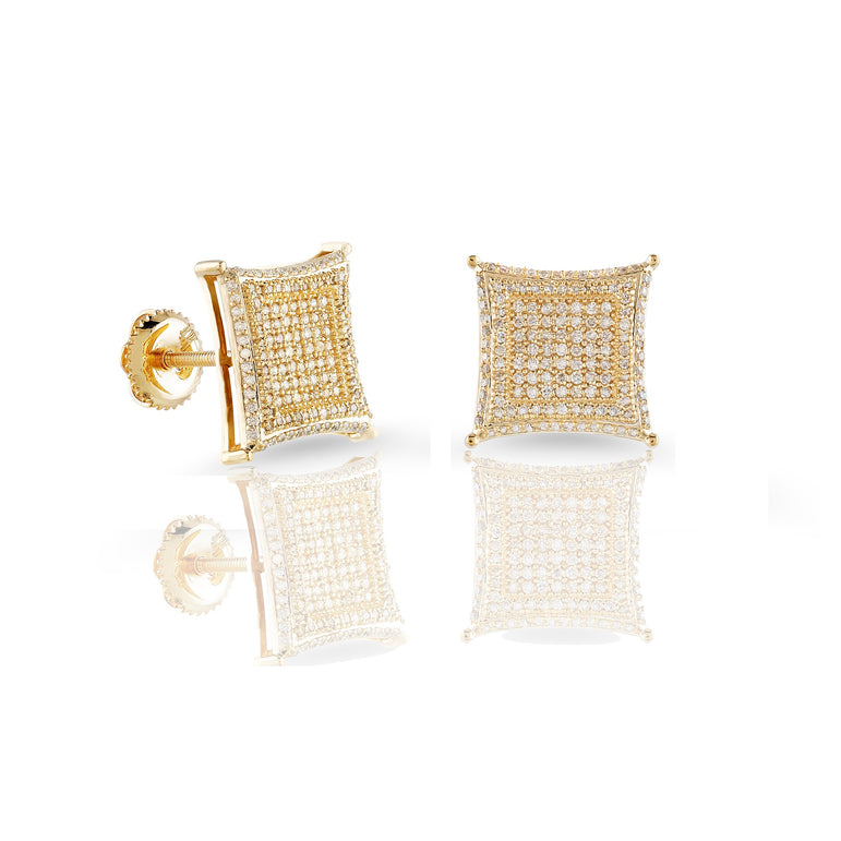 0.53ct Yellow Gold Round Diamond Square Earrings by Rafaela Jewelry