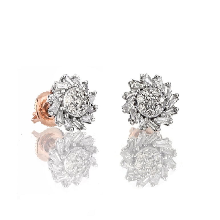 0.40 CT Baguette & Round Diamond Cluster Stud Earrings in Rose Gold