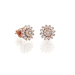 0.40 CT Baguette & Round Diamond Cluster Stud Earrings in Rose Gold