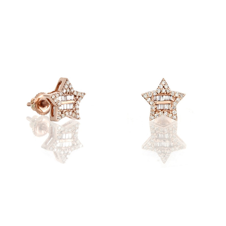 0.24ct Gold Baguette Diamond Star Earring by Rafaela Jewelry