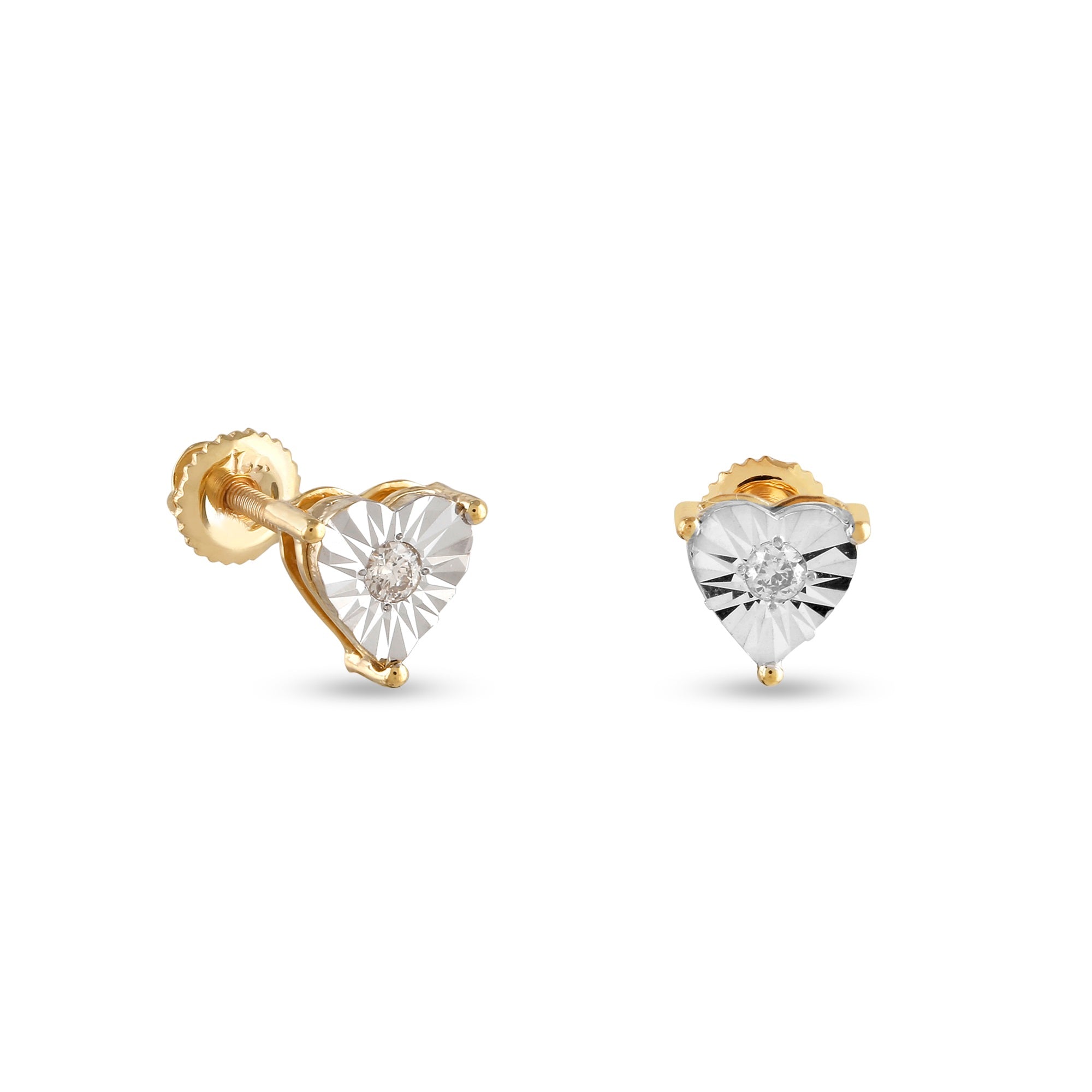0.06ct Yellow Gold Heart Shape Stud Earring by Rafaela Jewelry