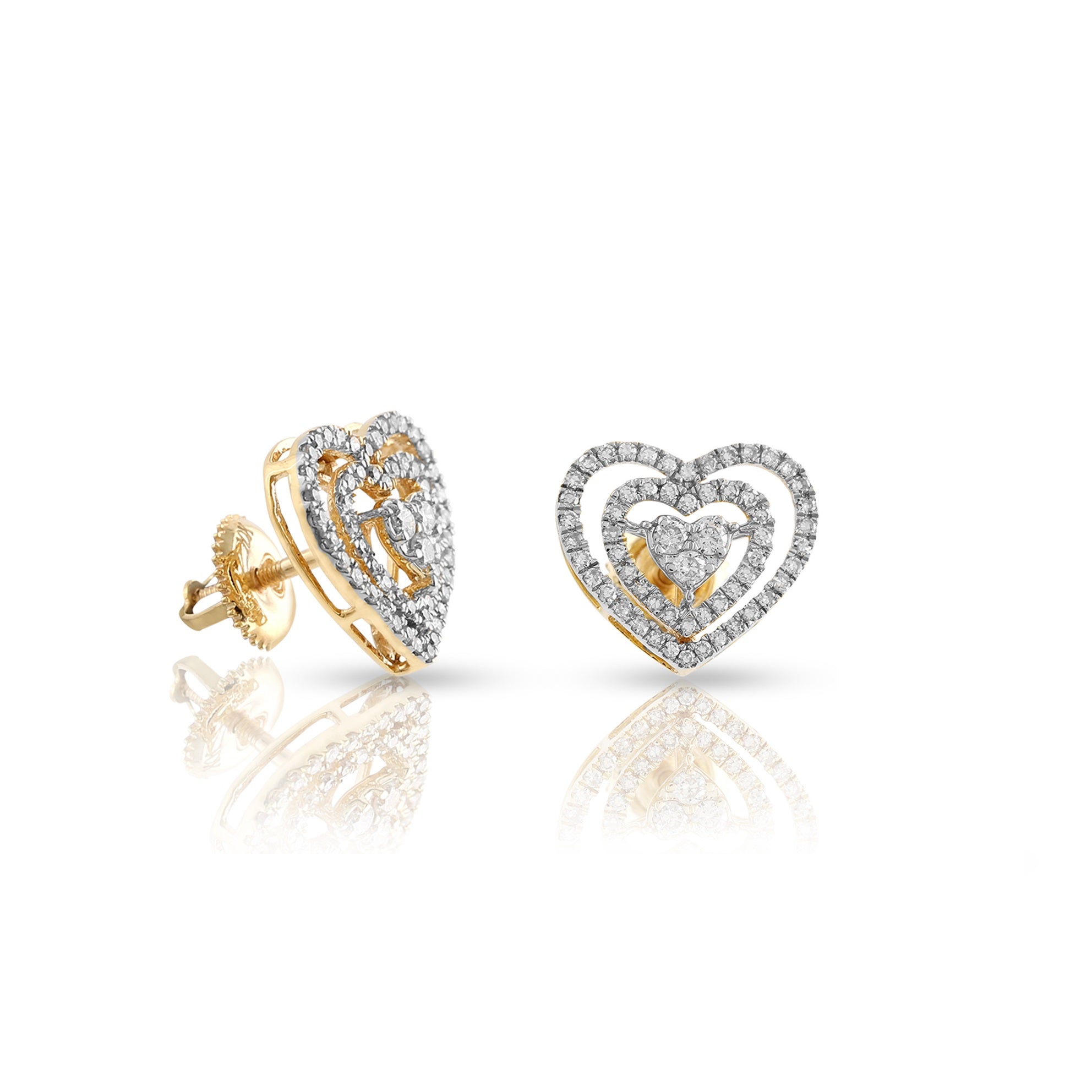 Yellow Gold Round Diamond Heart Stud Earrings for Women's