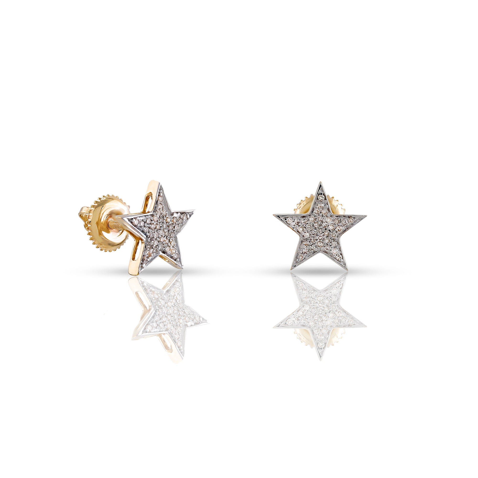 0.13ct Yellow Gold White Diamond Star Earrings by Rafaela Jewelry