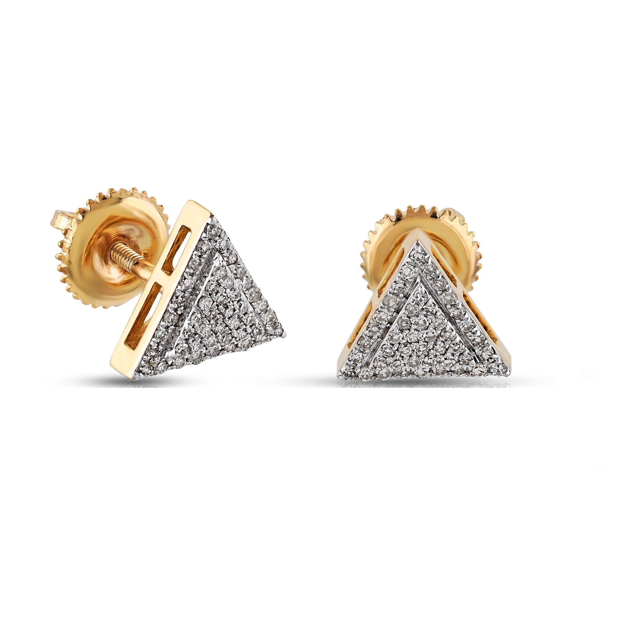 Gold Round Diamond Triangle Shape Stud Earrings