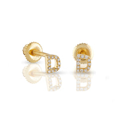 Yellow Gold Round Diamond Initial Letter Earrings