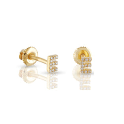 Yellow Gold Round Diamond Initial Letter Earrings