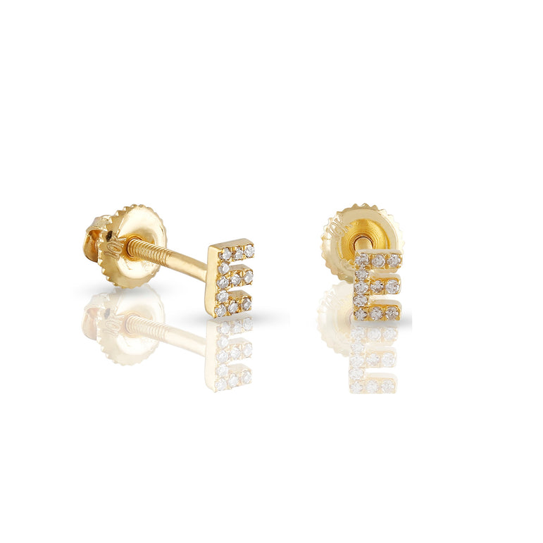 Yellow Gold Round Diamond Initial Letter Earrings