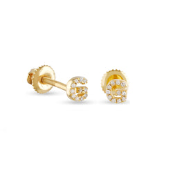 Yellow Gold Round Diamond Initial Letter Earrings