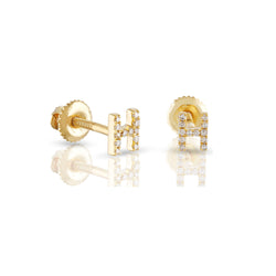 Yellow Gold Round Diamond Initial Letter Earrings