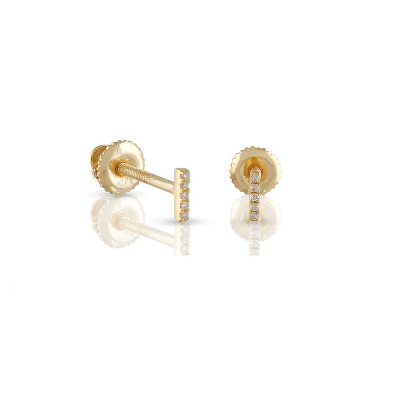 Yellow Gold Round Diamond Initial Letter Earrings