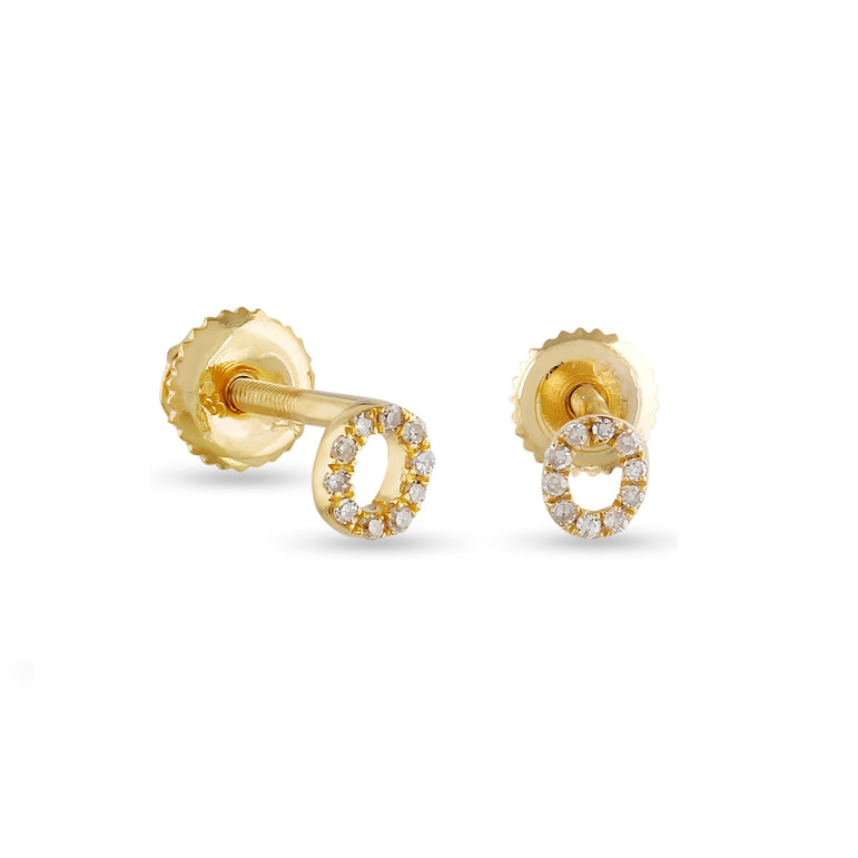 Yellow Gold Round Diamond Initial Letter Earrings