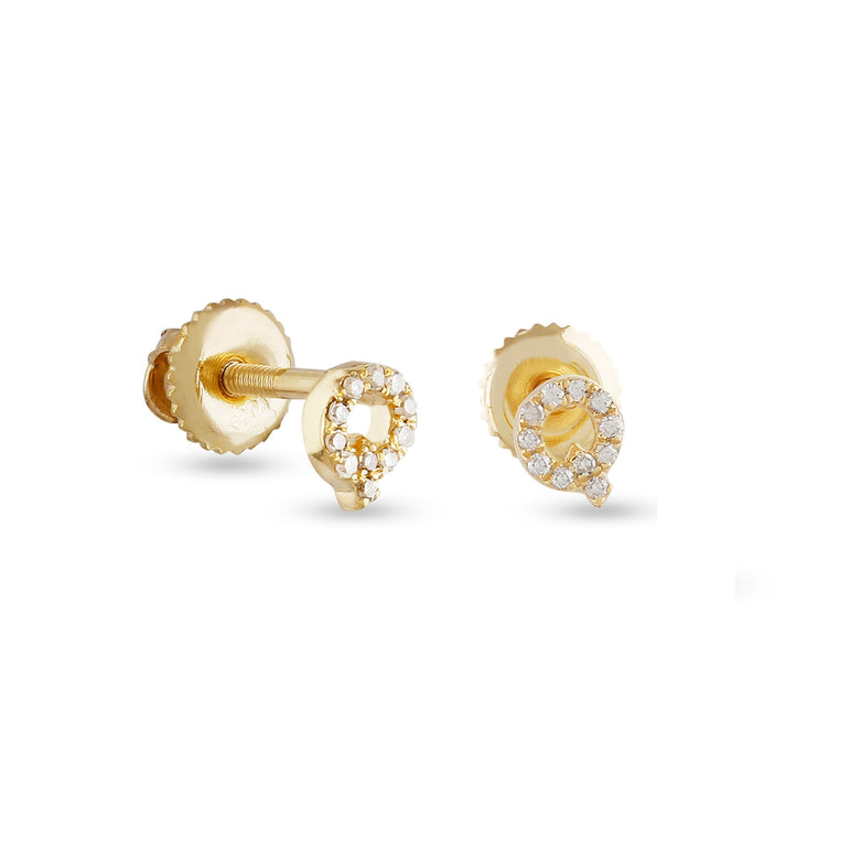 Yellow Gold Round Diamond Initial Letter Earrings