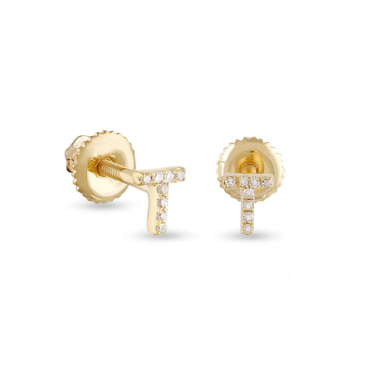 Yellow Gold Round Diamond Initial Letter Earrings