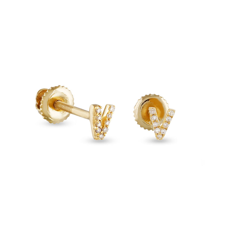 Yellow Gold Round Diamond Initial Letter Earrings