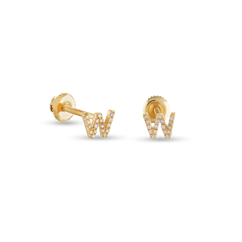 Yellow Gold Round Diamond Initial Letter Earrings by Rafaela Jewelry