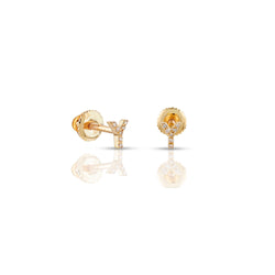 Yellow Gold Round Diamond Initial Letter Earrings