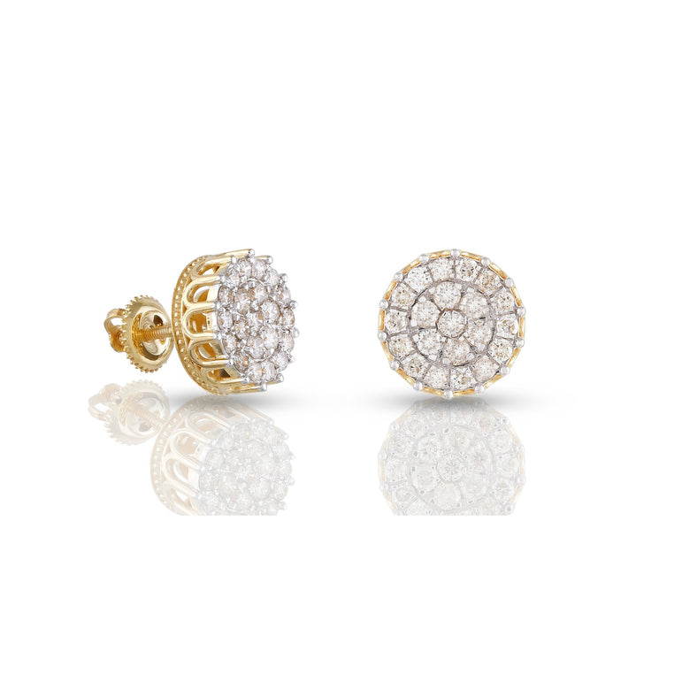 1.09ct Yellow Gold White Diamond Round Earrings by Rafaela Jewelry