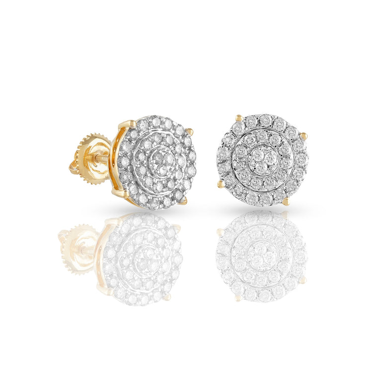 0.98Ct Diamond Cluster Yellow Gold Round stud Earrings