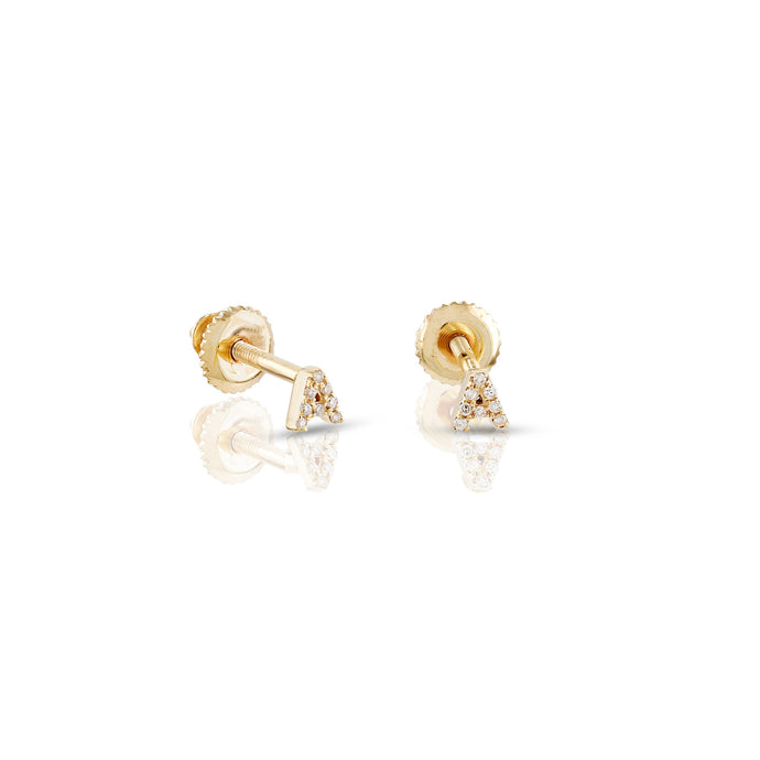 14K Yellow Gold Round Diamond Initial Earrings