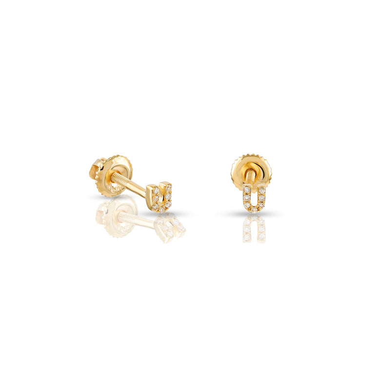 Yellow Gold Round Diamond Initial Earrings by Rafaela Jewelry