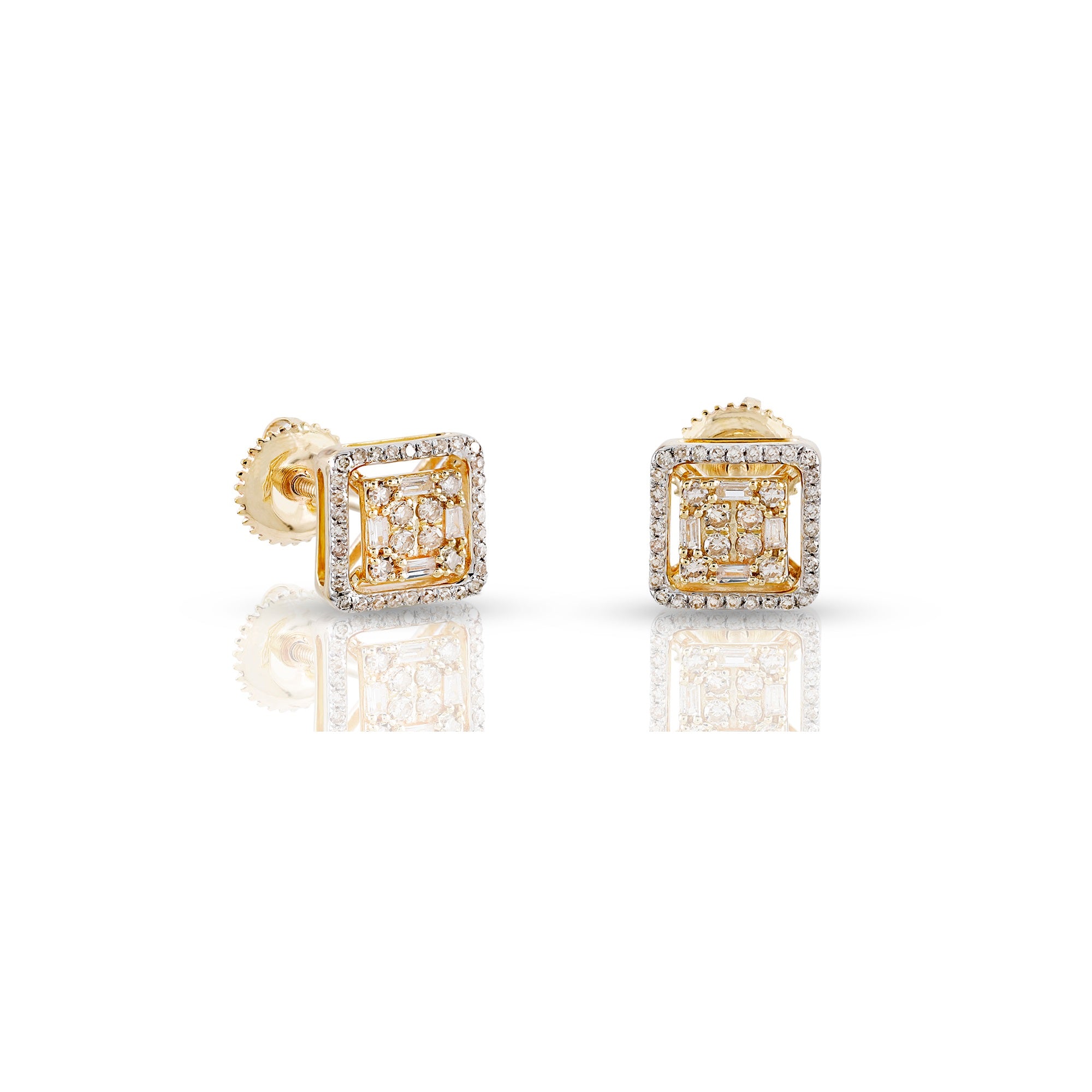 0.28ct Yellow Gold Diamond Square Earrings by Rafaela Jewelry