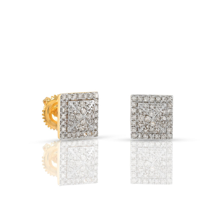 Yellow Gold Diamond Square Stud Earrings in  – 0.41 CT