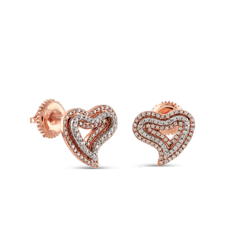 0.28Ct Round Diamond Rose Gold Heart Stud Earrings