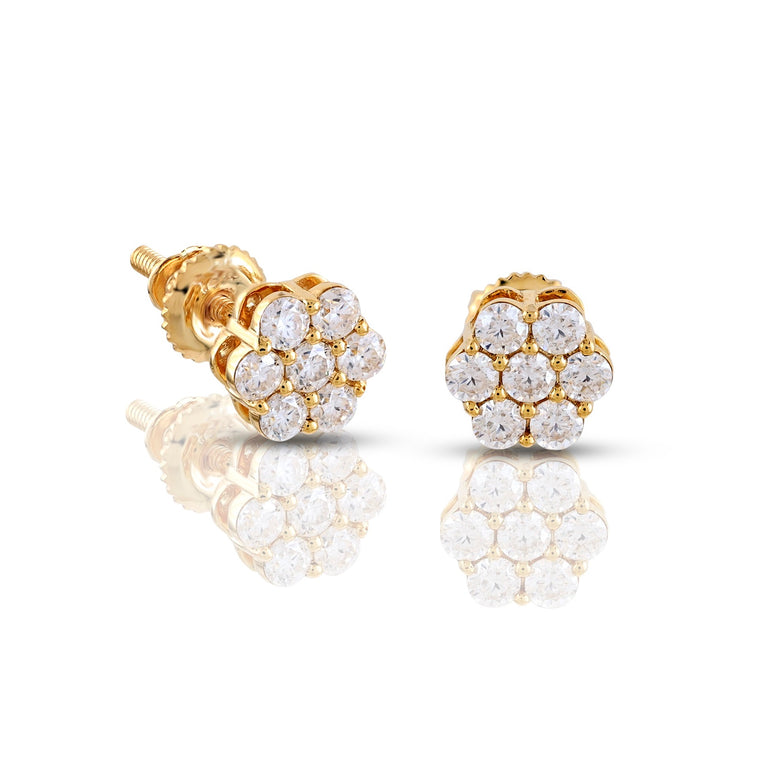 0.45 Cts Round Diamond Gold Flower Stud Earrings