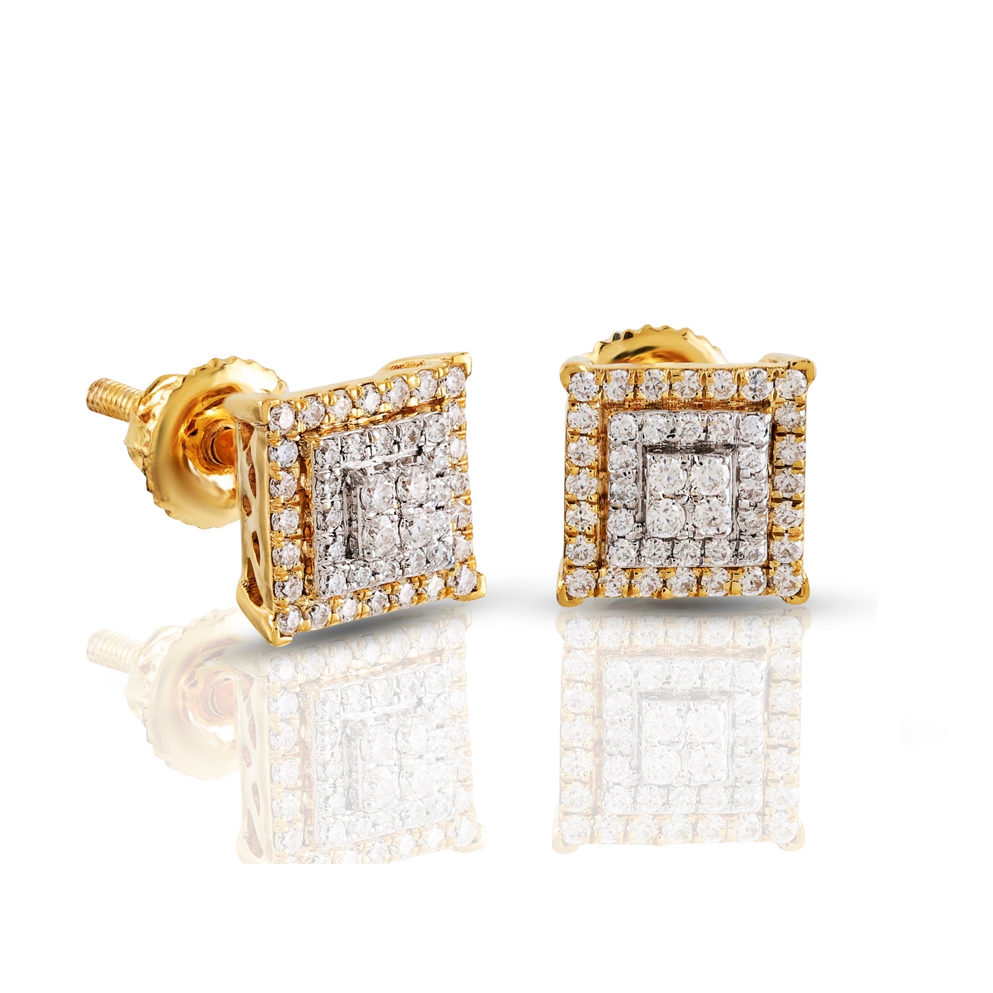 0.20 Ct Yellow Gold Round Diamond Square Stud Earrings
