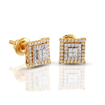 0.20 Ct Yellow Gold Round Diamond Square Stud Earrings