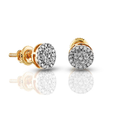 Yellow Gold Round Diamond Stud Earrings