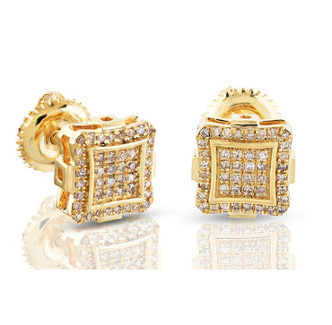 0.16 CT Yellow Gold Round Diamond Square Stud Earrings
