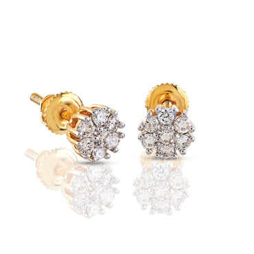 0.35 Cts Yellow Gold Round Diamond Flower Set Earrings