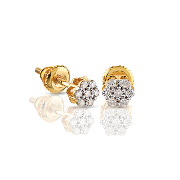 Yellow Gold Diamond Flower Stud Earring