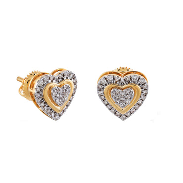 0.34 CT-Diamond Yellow Gold Double Heart Stud Earrings