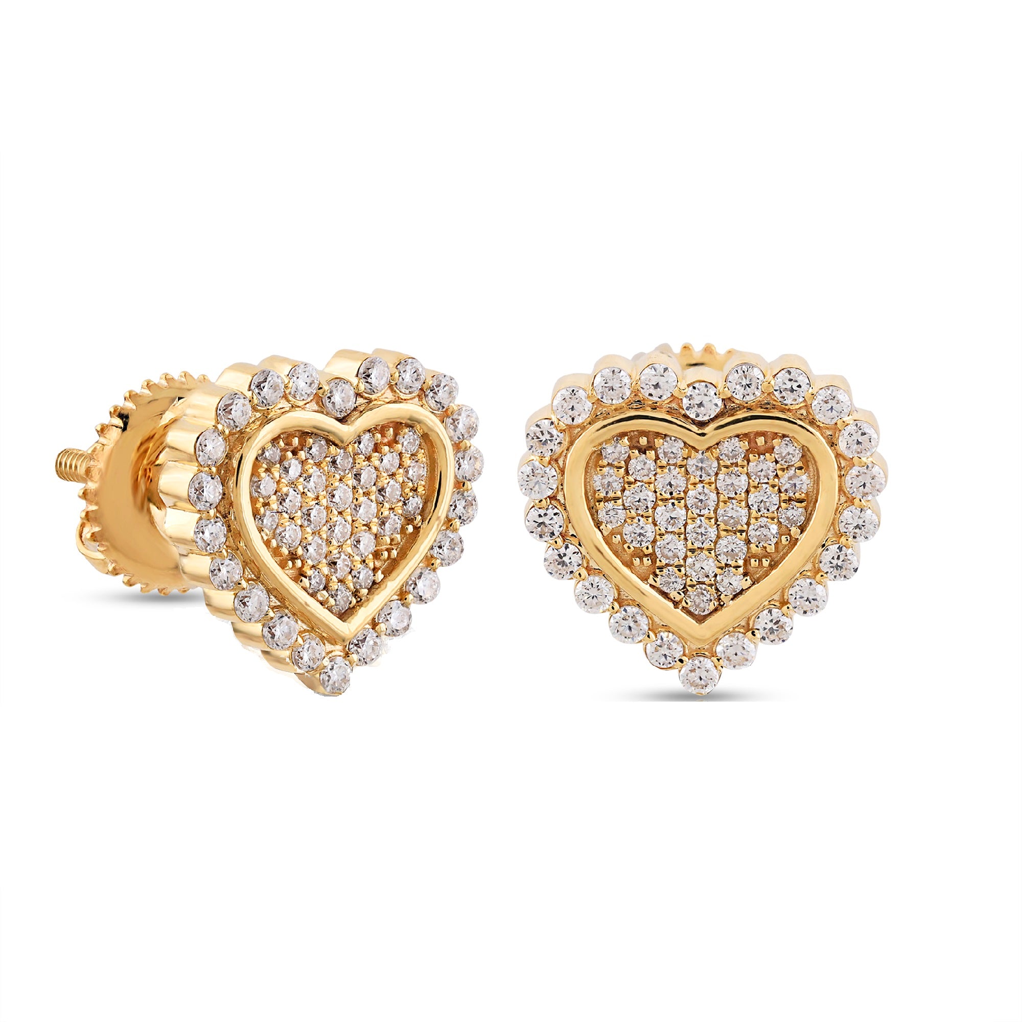 Yellow Gold Round Diamond Heart Shape Stud Earring