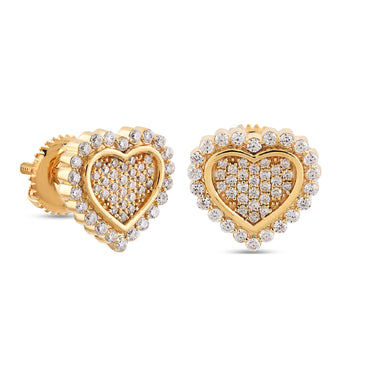 Yellow Gold Round Diamond Heart Shape Stud Earring